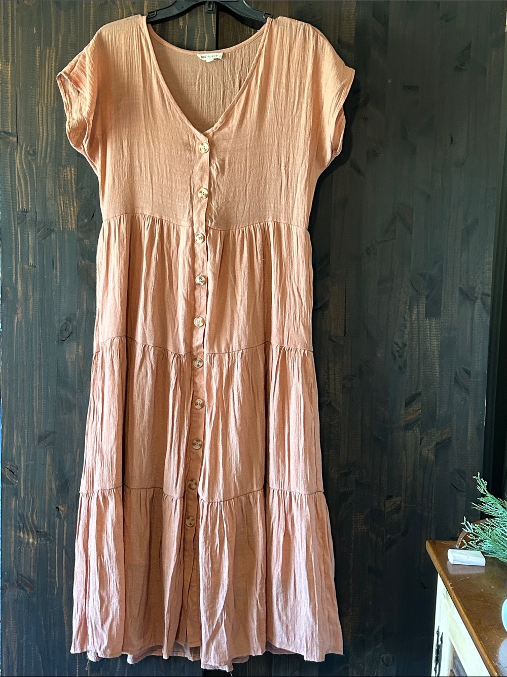 Blu Pepper Peach Button-Front Maxi Dress Sz Lg